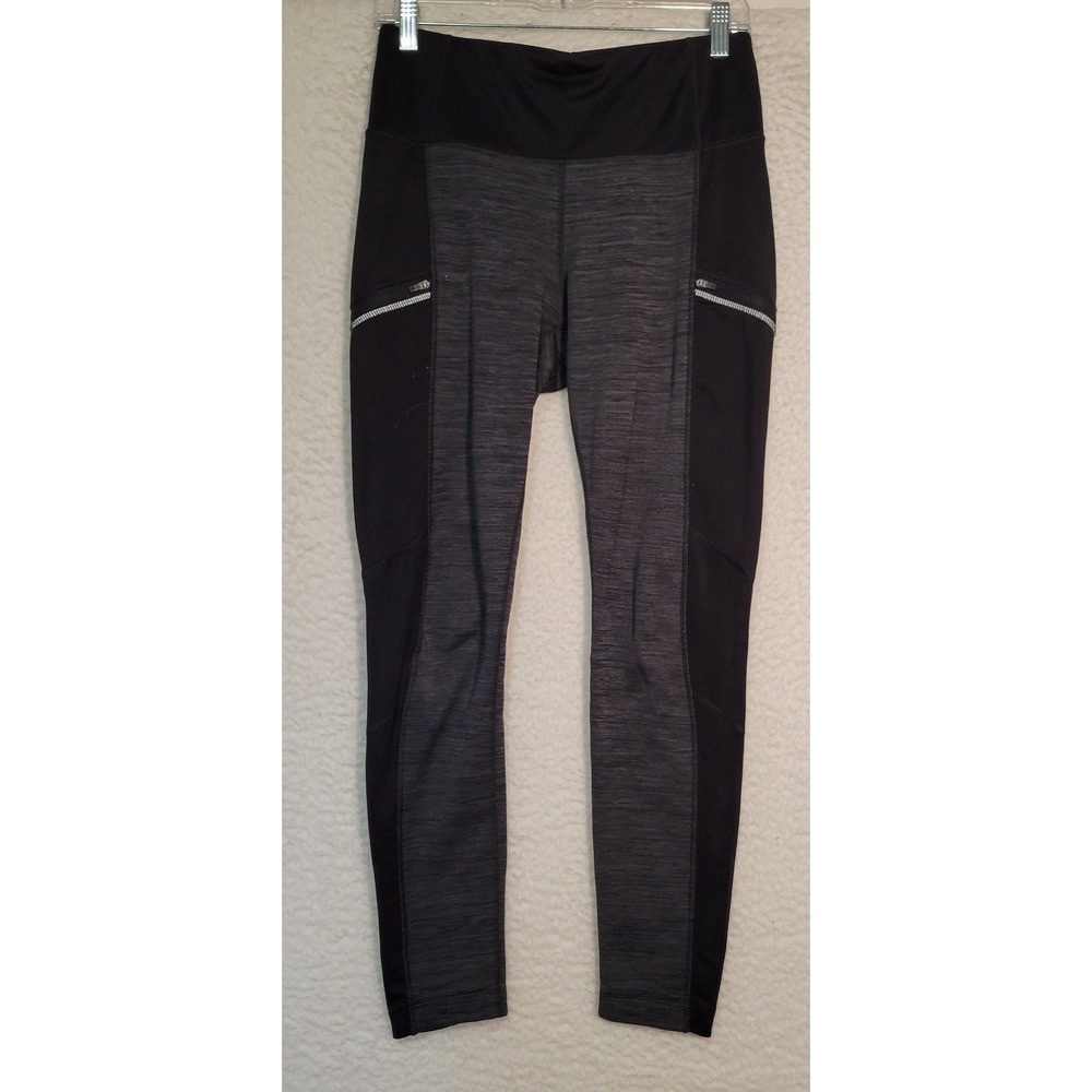 Athleta Women's Athletic Leggings Size M Black Fleece Zip Pockets Logo 1901